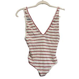 Flynn Skye Striped Avery Ribbed Bodysuit Women's Size XS White Red Sleeveless